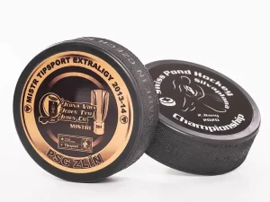 Eishockeypuck mit Druck auf Metallplatte (Superprint)
